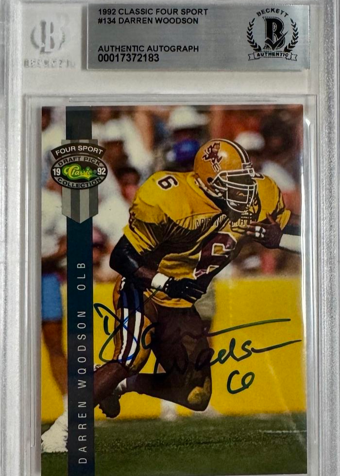 Darren Woodson 1992 Classic Four Sport Signed Card - Beckett COA #01